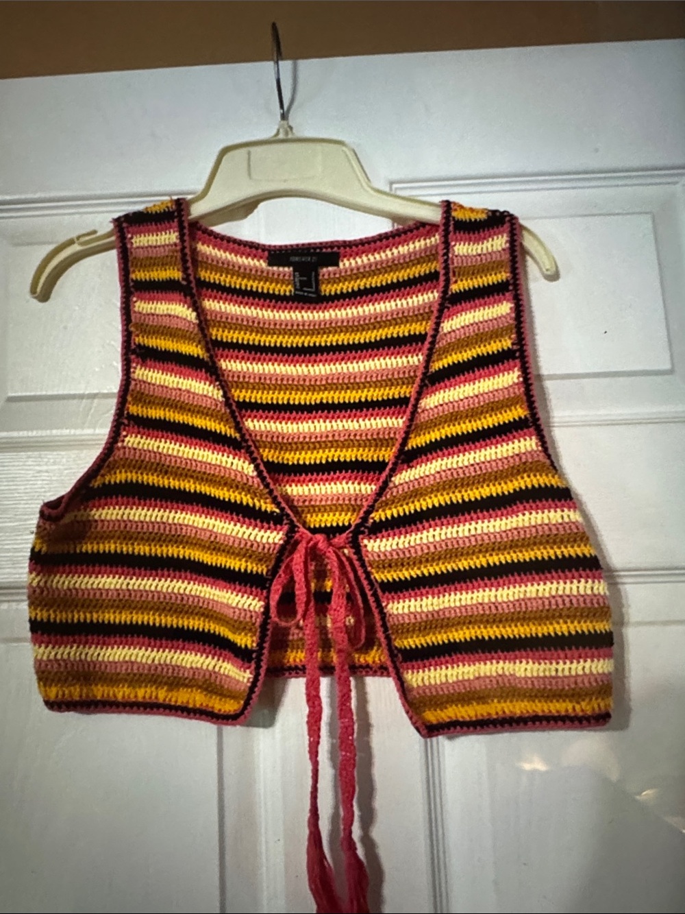 Forever 21 Multicolor Striped Crochet Tie-Front Crop Top
